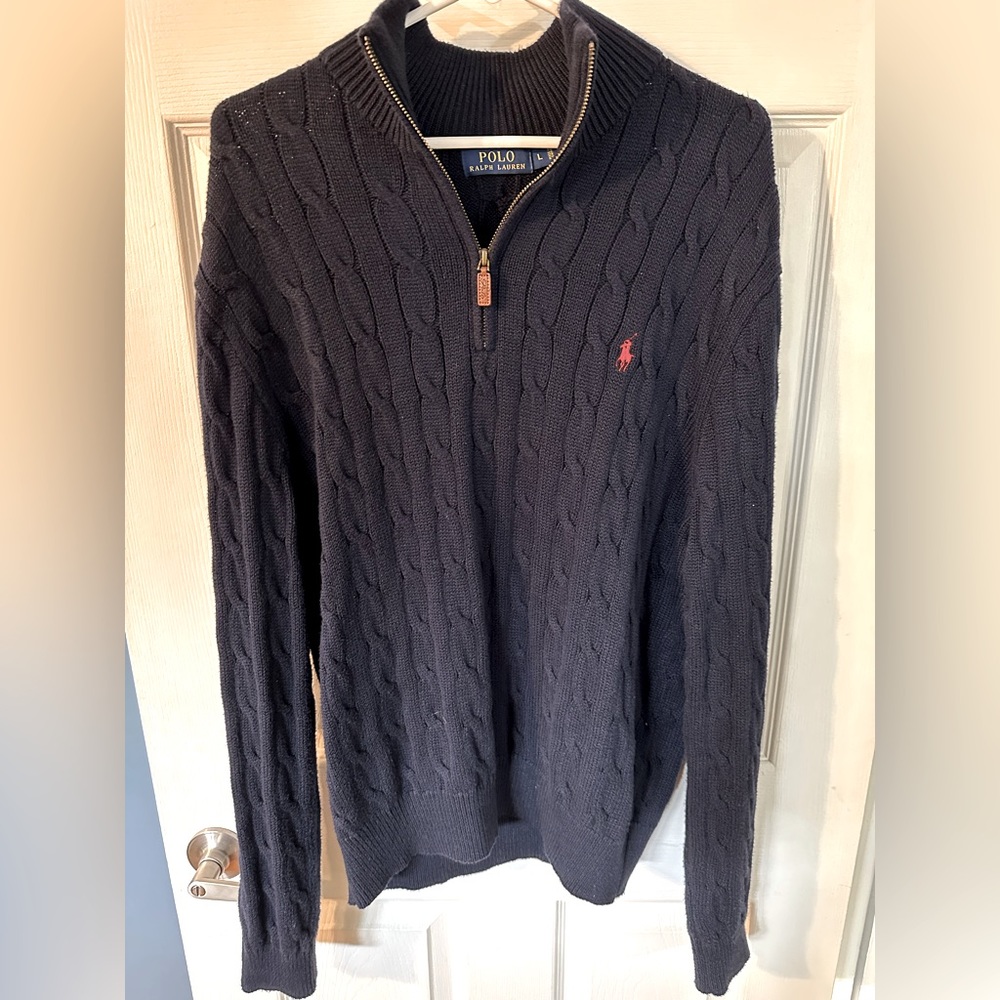 Men’s Polo Ralph Lauren Quarter Zip Sweater- Navy, Size L